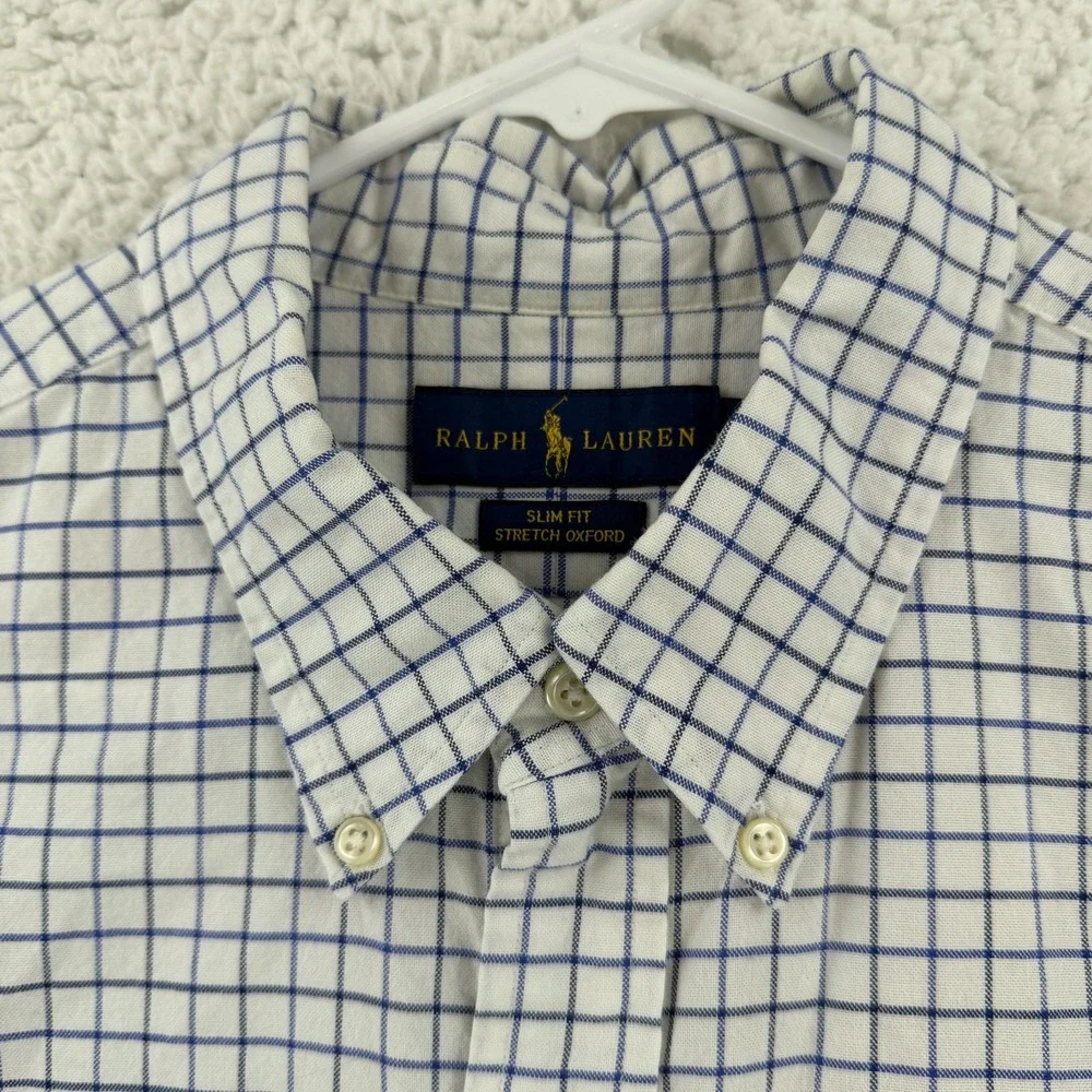 Ralph Lauren Shirt Mens 2XL Check Slim Fit Stretch Oxford Button Down Pony Logo